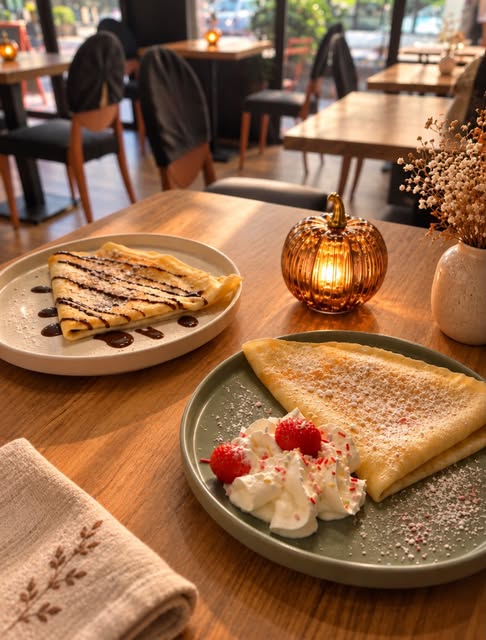 Crêpe au chocolat et crêpe chantilly-fruits