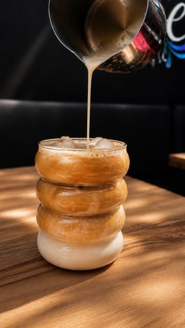 Latte glacé versé au Family Café